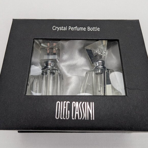 Oleg Cassini Crystal Perfume Bottle Set of 2 Triangle Shape Gift New AS IS - Picture 2 of 13